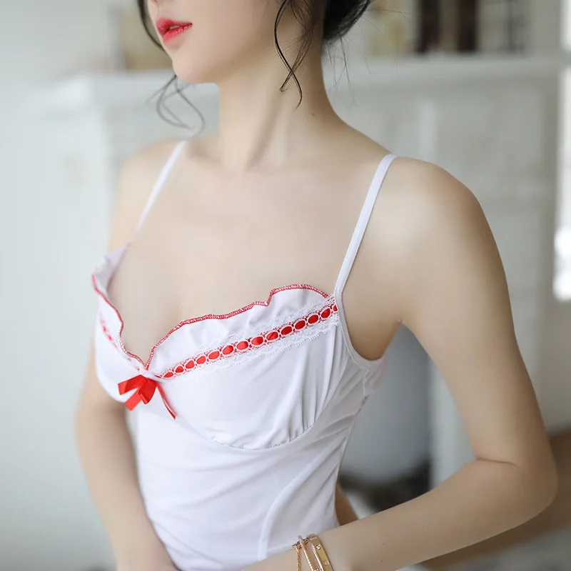 Night Fun Lingerie Maid Nurse Uniform See-through Temptation Set Bust-revealing Strap Dress Nightclub Outfit