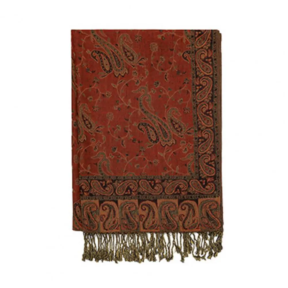 

Jacquard Pattern Shawl Elegant Imitation Cashmere Women's Scarf with Tassel Trim Retro Literary Style Shawl Decorative Jacquard