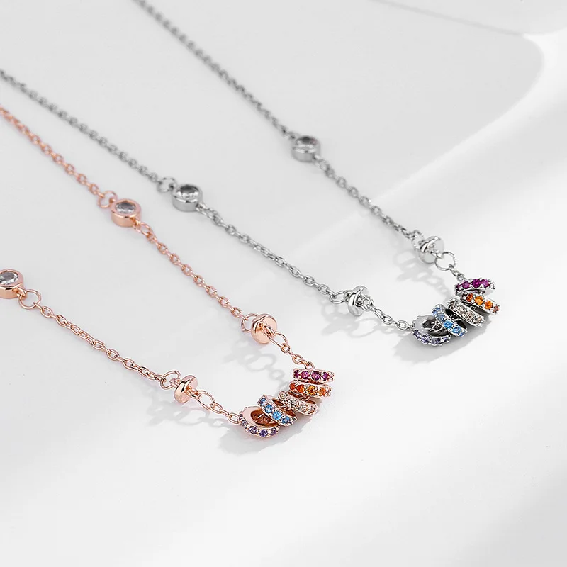 New 925 pure silver necklace - suitable for ladies - handcrafted - round colorful ring-shaped collar - fashionable party jewelry