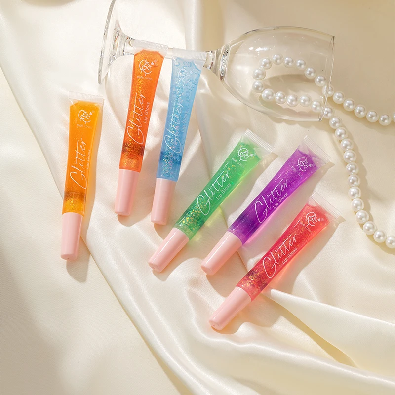 6-color high gloss jelly lip gloss, moisturizing lips, essential for parties, parties, and makeup. High gloss jelly lip gloss