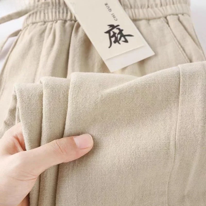 High-End Linen Pants Deep ey Cotton Linen Loose Straight Leg Summer Thin Mallow Long Men's Casual Pants Comfortable Fit