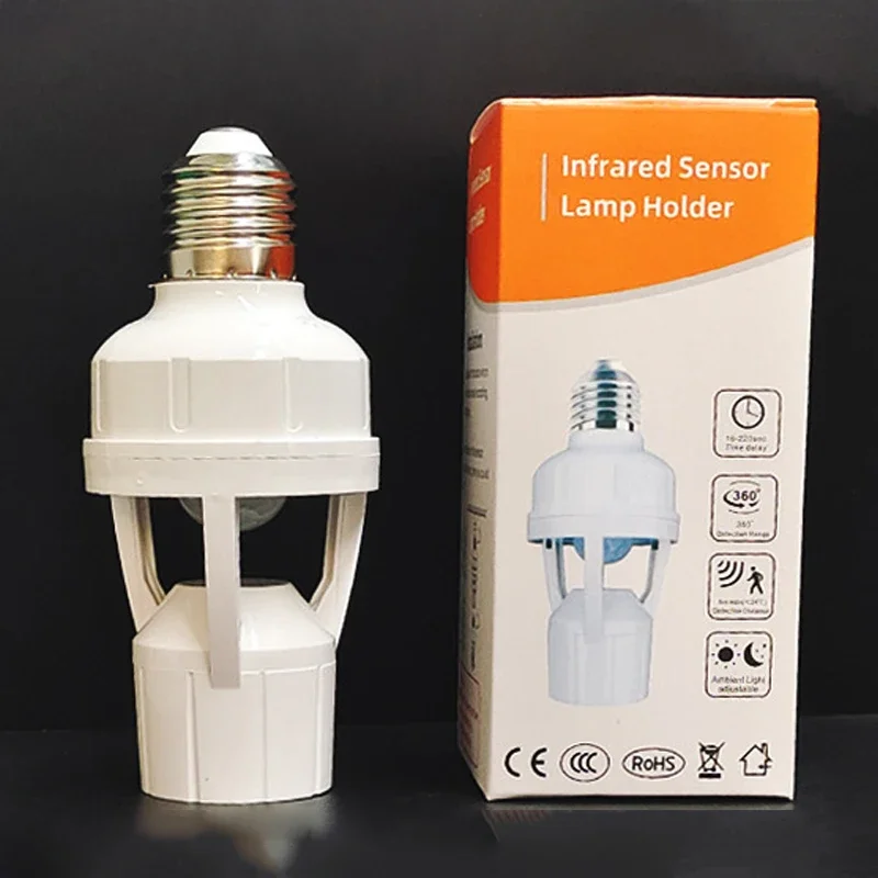 Adjustable Human Body Sensing Lamp Holder Intelligent Delay E27 Screw Mouth 86 Type LED Infrared Lamp Holder Mounted