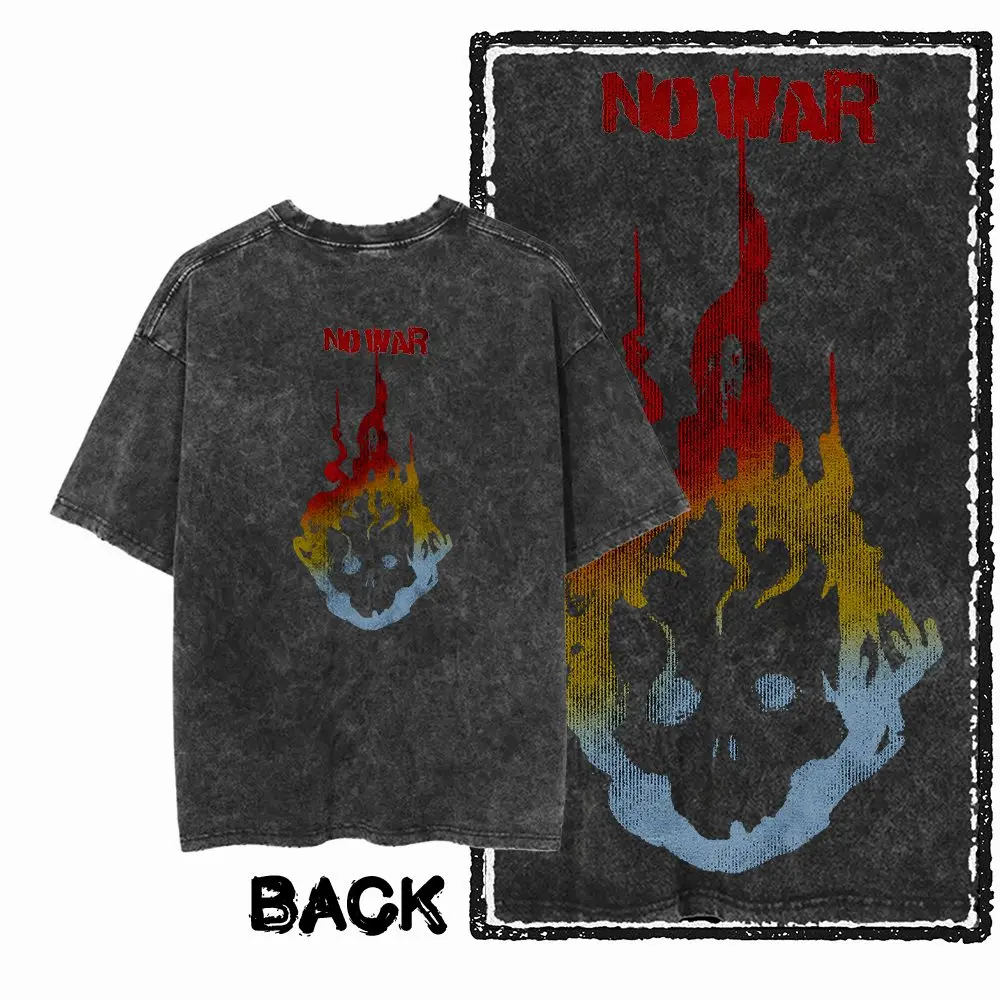 Back Print Cotton Men's Big Size Skull GraphicT-shirt | Acid Washed  Streetwear Cool Vintage O-neck men's Tee Tshirt