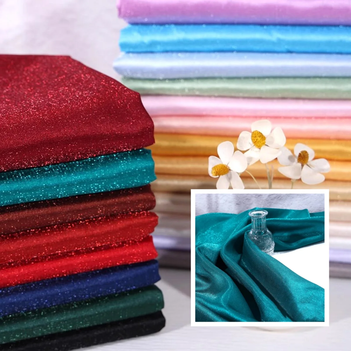 

Shiny Meteor Satin Fabric Ultra Crisp Structured Lustrous Silky Material High-End Evening Gown Designer Couture Sewing Clothing