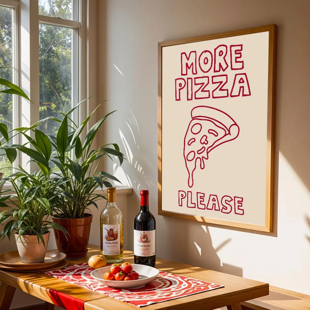 Funny Pizza Print Minimalist Kitchen Food Posters Canvas Painting Print Room Home Kitchen Bar Cafe Room Wall Decor