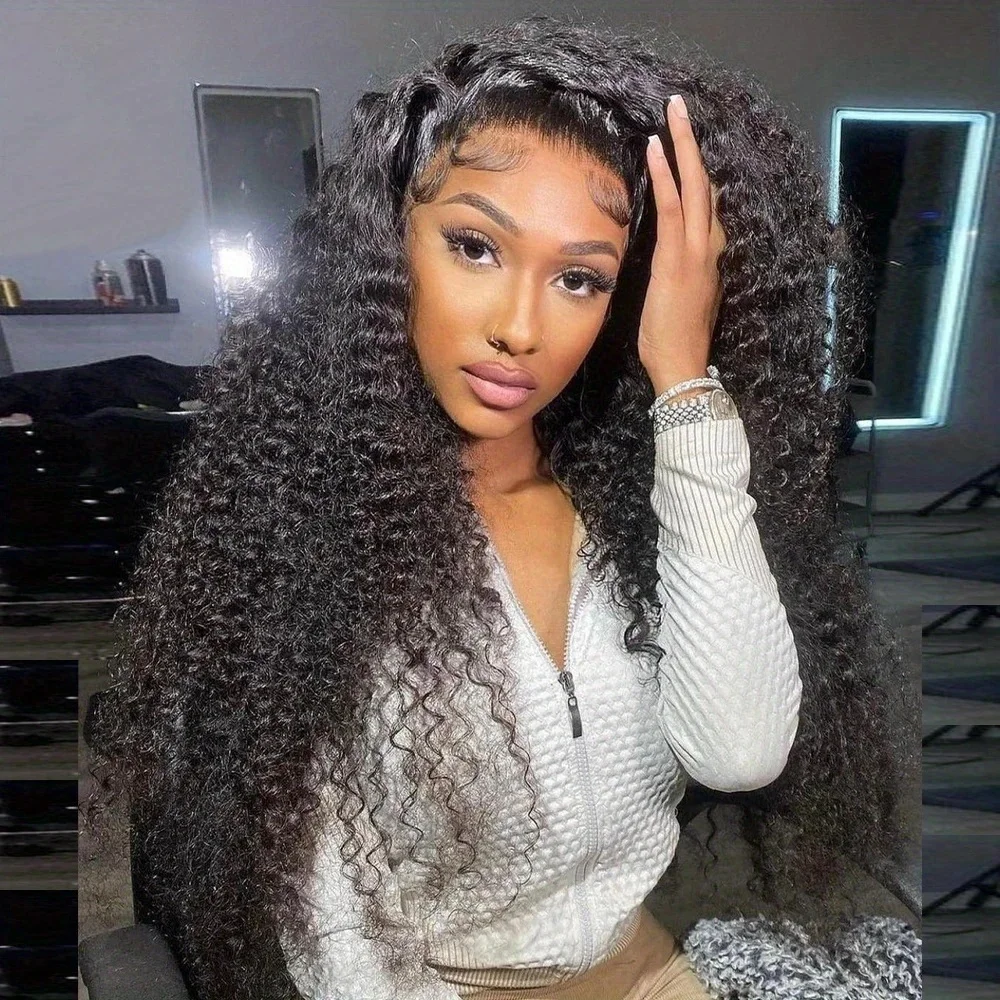 Deep Wave 13x4 Natural Color Lace Front Wigs Human Hair Transparent 220Density 13x6 Pre Plcked 5x5 Frontal Curly Wig For Women1B