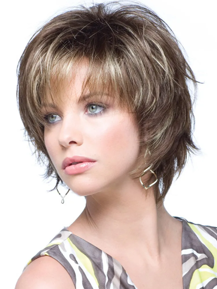 Synthetic Pix Cut Wig Gold Mixed Color Short Curly Hair Wigs High Temperature Silk Chemical Fiber Daily Party Use Head Cover