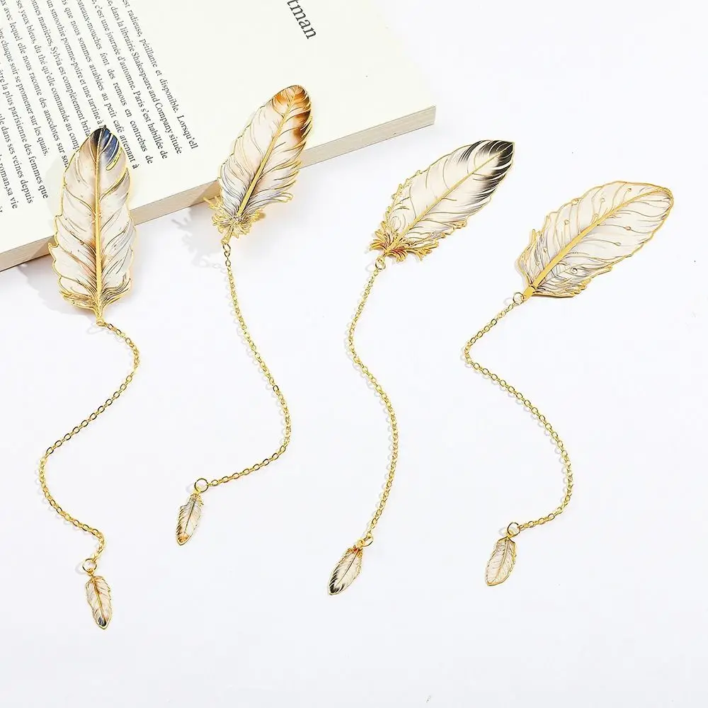 

Metal Metal Bookmark Feather Shape With Feather Pendant Book Page Marker Pagination Mark Book Lovers Writers Readers