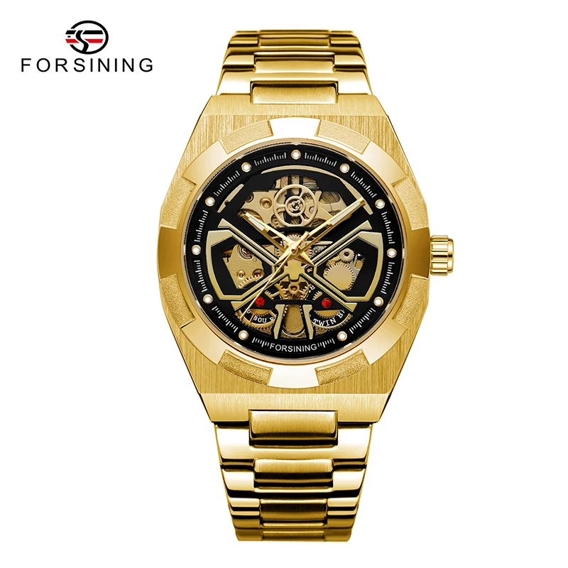 2023 Forsining Top Brand New Men Mechanical Automatic Business Full Stainless Steel Montre Homme Luminous Hands Skeleton Watches