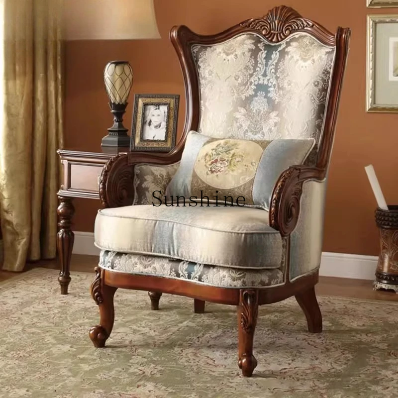 

American single sofa bedroom light luxury solid wood leisure high back tiger single chair Y603-9