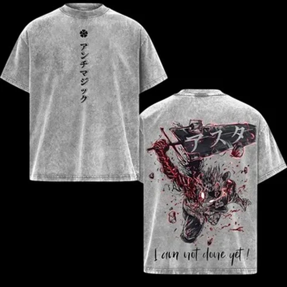 Camiseta con estampado de Anime Black Clover Asta, camiseta gótica lavada de gran tamaño para hombre, ropa Unisex, camisetas de algodón de manga corta
