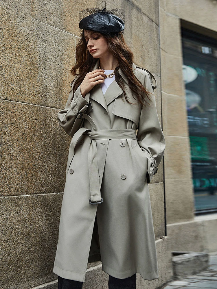 

High-end Solid Simple Casual Long Women's Trench Coat 2024 New Double Breasted Lace-up Elegant Female Windbreaker Overcoat