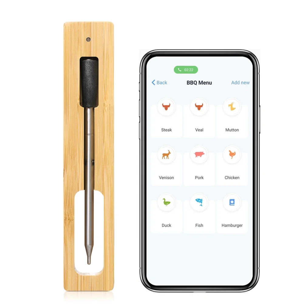 6 Probes Wireless Meat Blue-tooth Thermometer Digital BBQ Thermometers With Wooden Base Charger