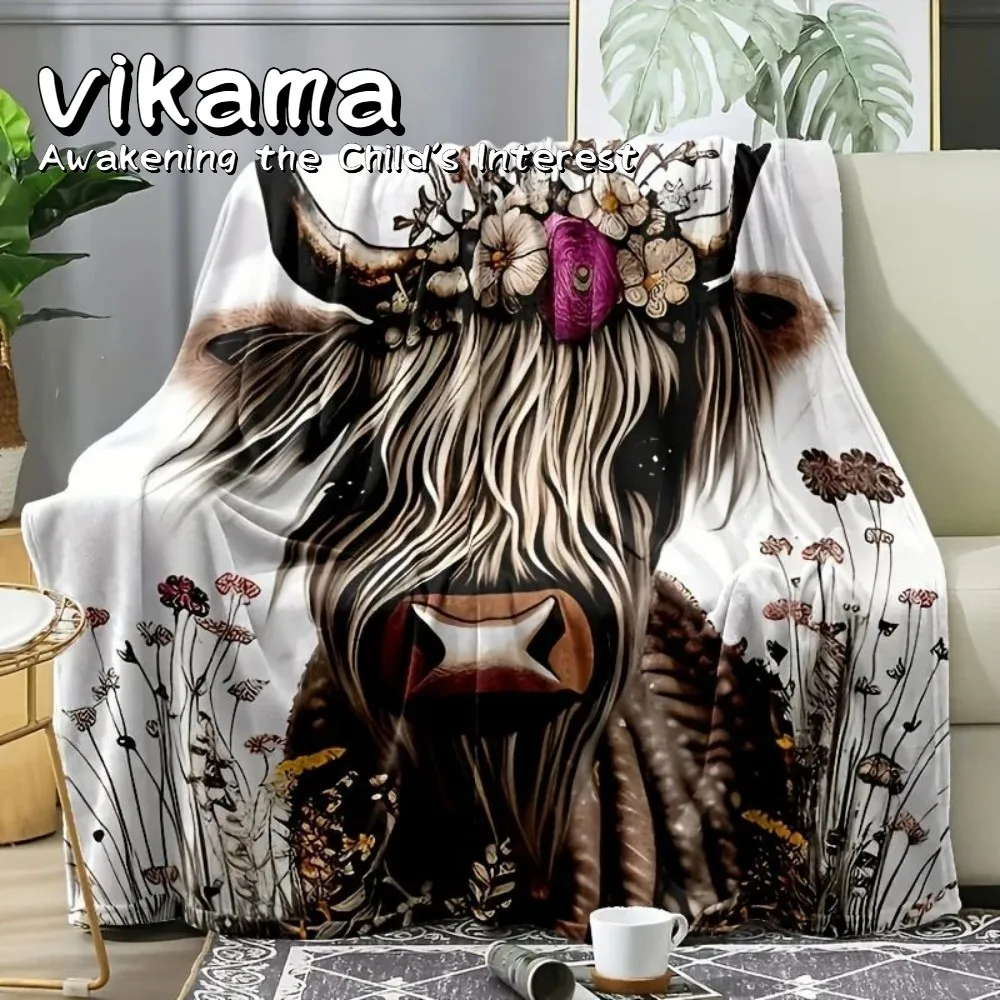 

Фланелевое одеяло VIKAMA Highland с принтом коровы — мягкое и теплое одеяло для дивана, идеально подходящее для офиса в годовом подарочное одеяло