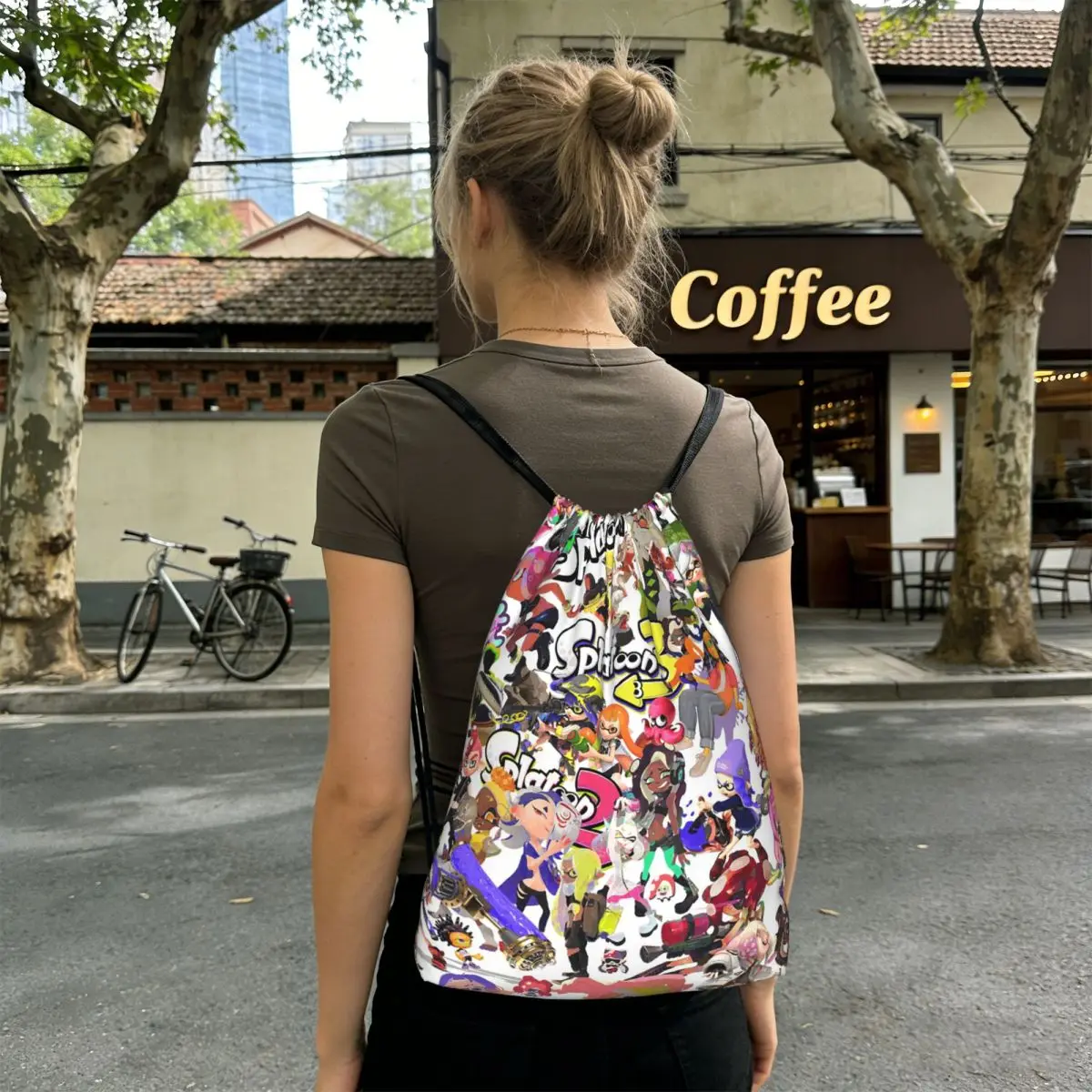 Splatoon Play Gamer Backpacks Fashion Drawstring Bundle Pocket Sports Bag Book Bags for Travel School