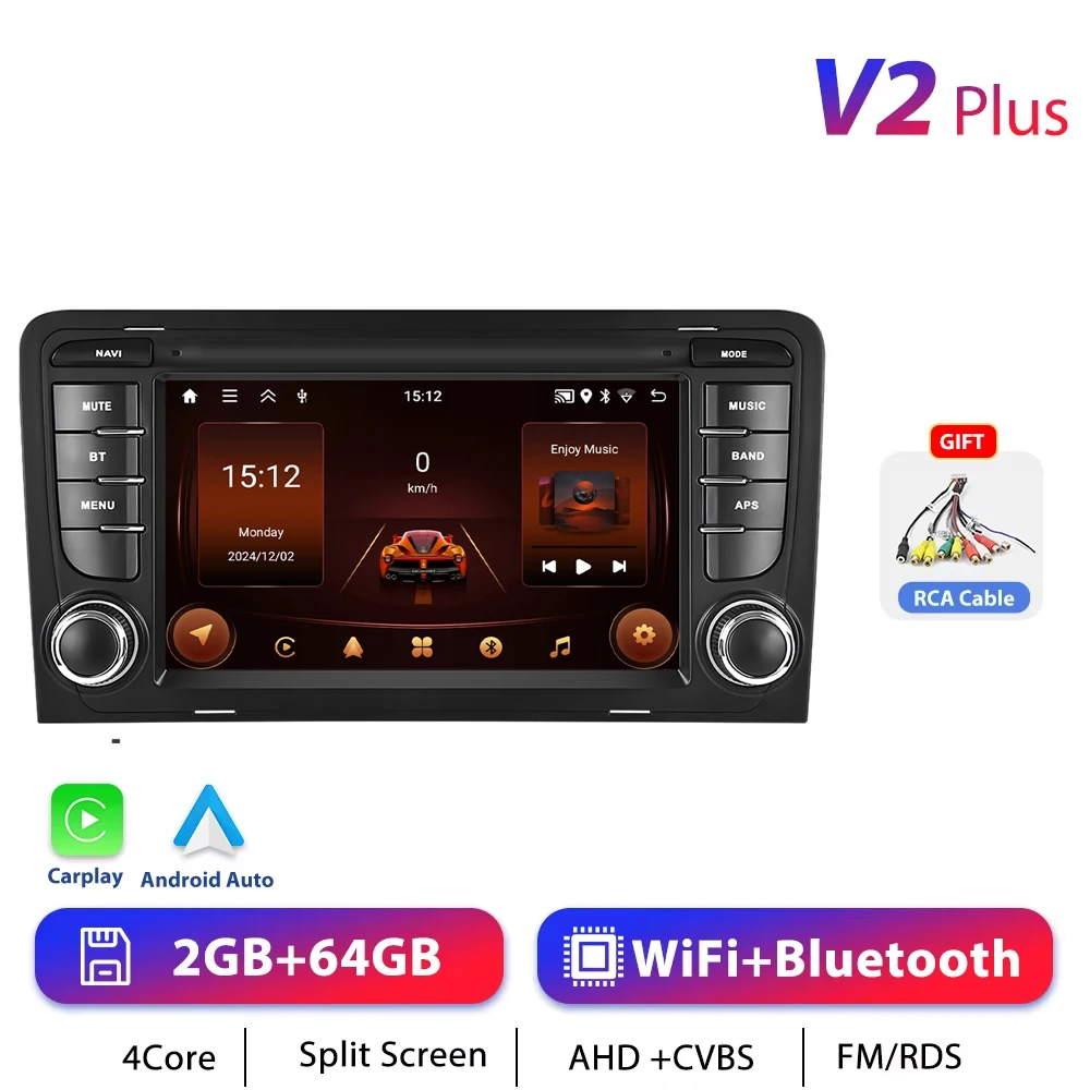 Podofo CarPlay Android Radio Voor Audi A3 8P 2003-2012 Auto Intelligent Systeem 2din GPS Stereo Multimedia speler RDS FM Autoradio