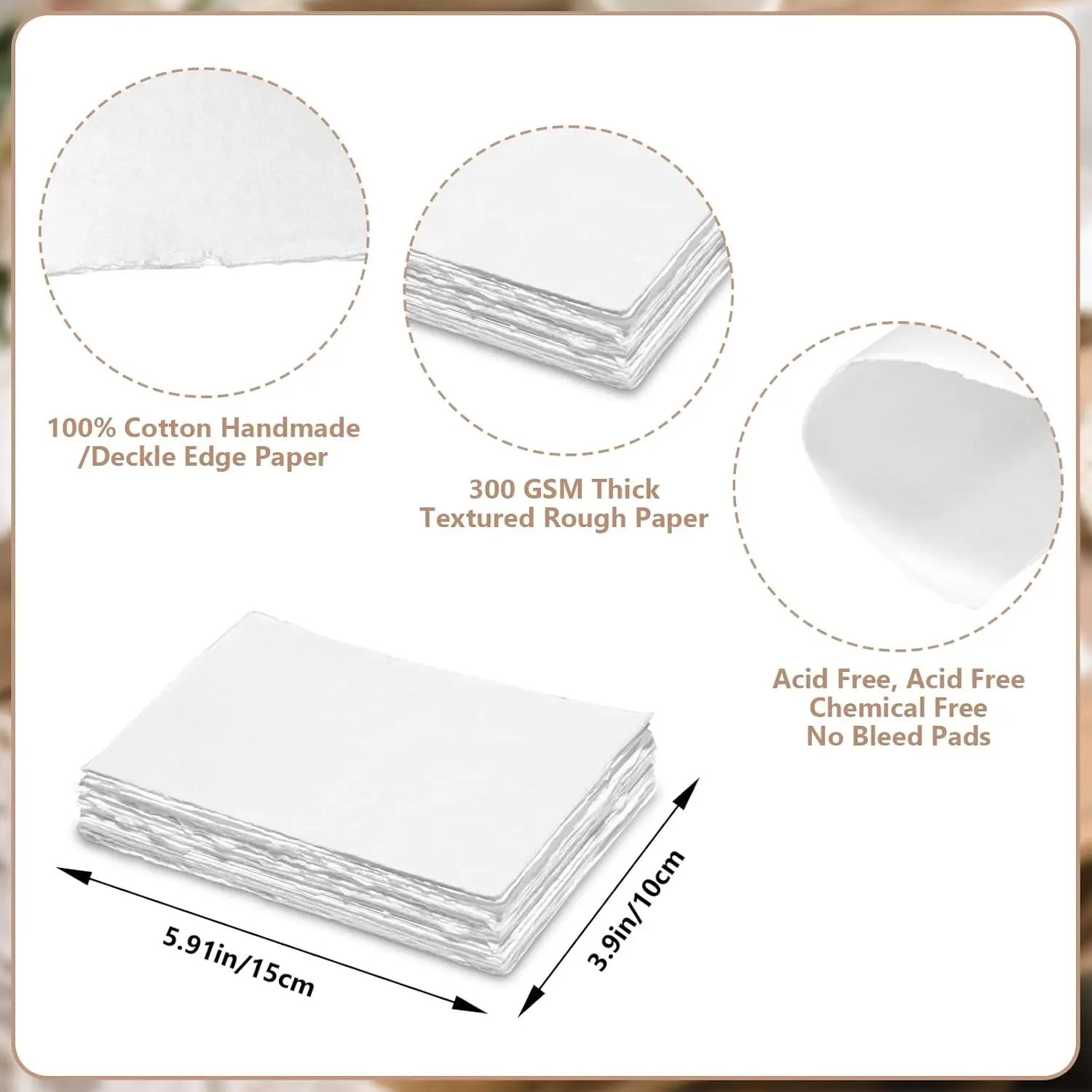 10-30 Sheets Watercolor Paper 300 GSM Thick Textured Cotton Paper - 4 X 6 Inch Deckled Edge Handmade Paper for Painting Postcard