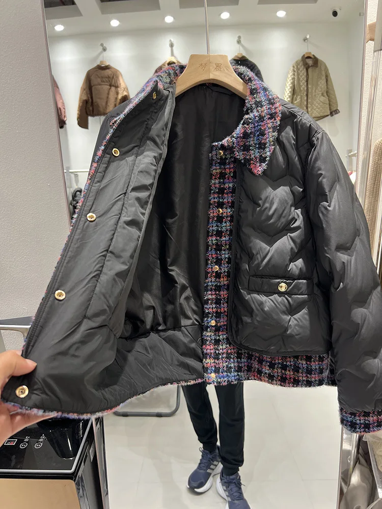 Down Jacket Women Lapel Style Fashionable Elegant 2024 New Winter Raw Edge Texture Fragrant Style Jacket