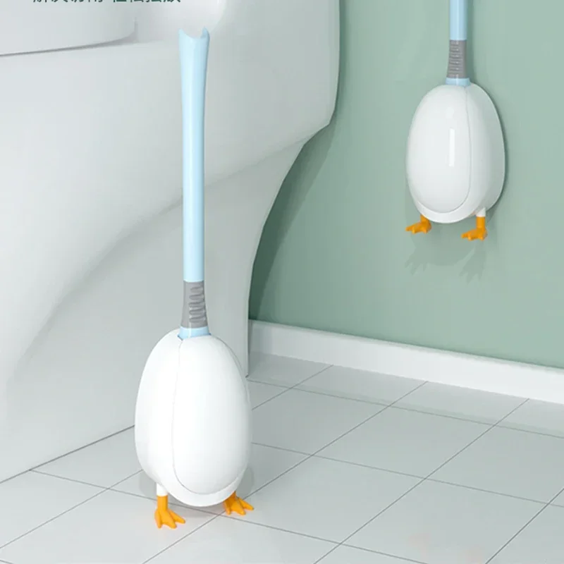 Niedliche Toilettenbürste im Tauch-Enten-Stil, Wandmontage, bodenstehend, Silikon-Toilettenbürste mit Sockel, Badezimmer-Reinigungsbürsten-Set