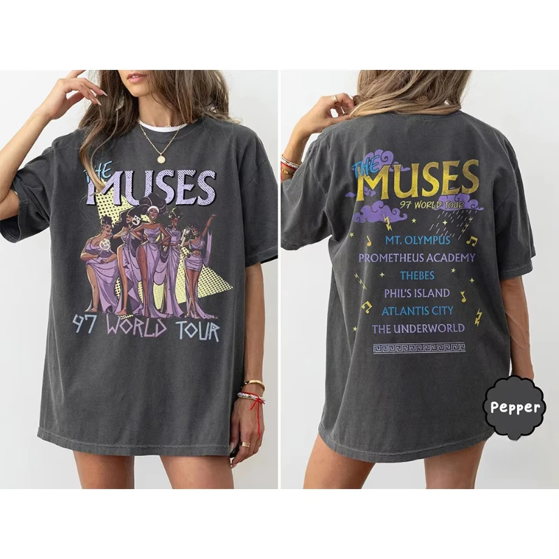 Women Retro Anime Cartoon Tee Summer Hercules The Muses 97 World Tour Comfort Color Shirt Street Oversize Cotton Sports Jersey