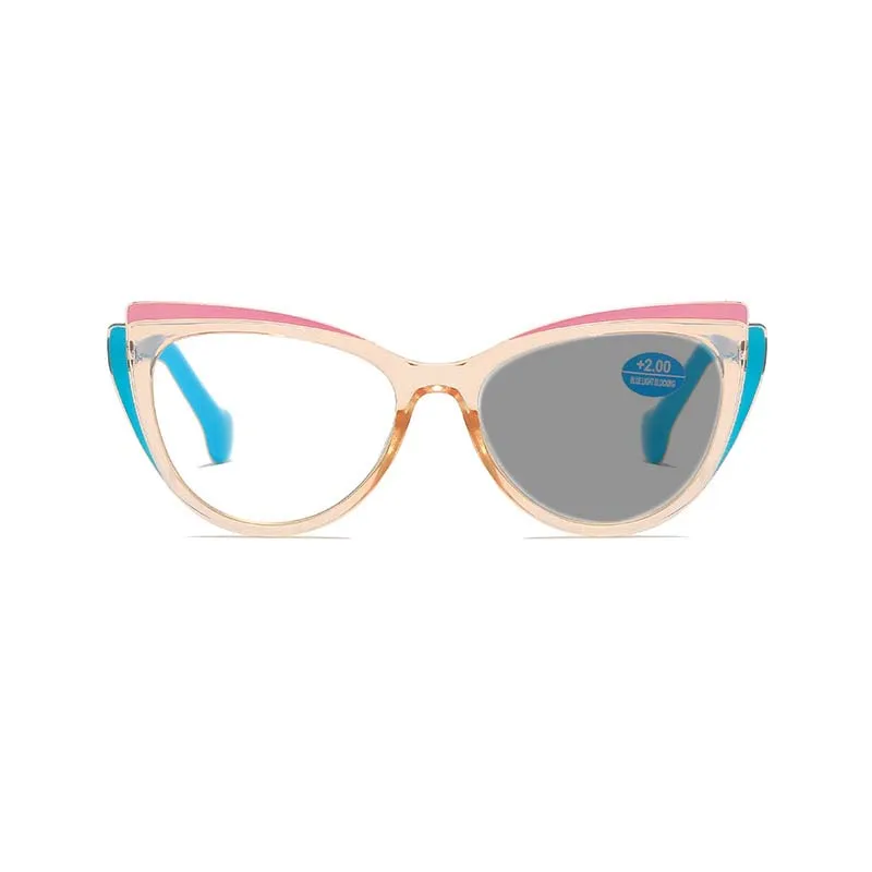 Retro Trendy Triangle Cat Eye Photochromic Reading Glasses Blue Light Blocking Eye Protection Computer Reading Goggles