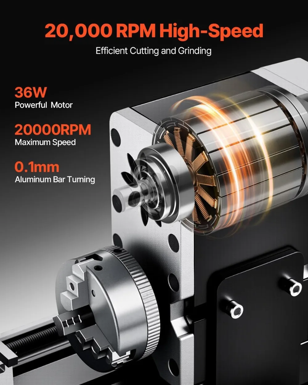 

Mini Metal Lathe Machine 36W 20000 RPM with 3-Jaw Chuck for Precision Parts Soft Metals Wood Plastics