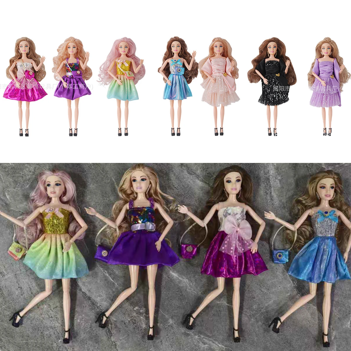Sweet Dreamy Pink/Purple Sequinned Cake Princess Dress Fashion Evening Gown For 1/6 Babi Xianxian Supermodel Doll Clothes Parts