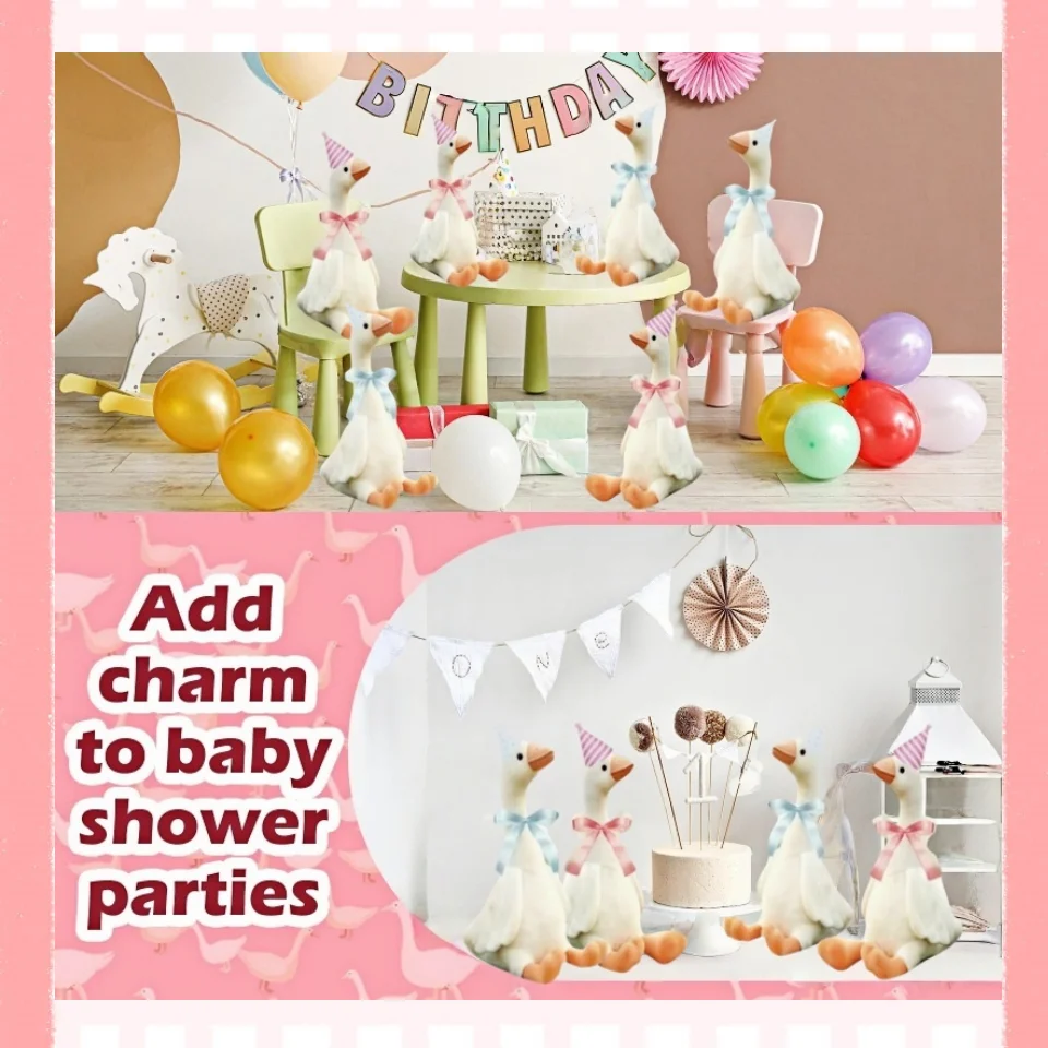 6/16er-Set Adopt A Goose Party-Geschenk, 11,8 Zoll großes Gänse-Kuscheltier, eine lustige Gans mit Mini-Hut und Schleife für Babyparty und Geburtstag – Detail 4