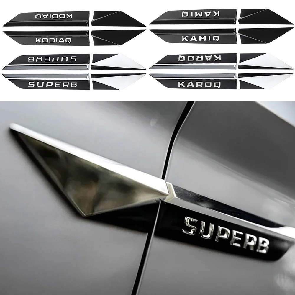 2PCS 3D ABS Kodiaq Kamiq Karop Superb Emblem Car Fender Side Wing Badge Sticker Decoration For SKODA Car Modification Accessorie
