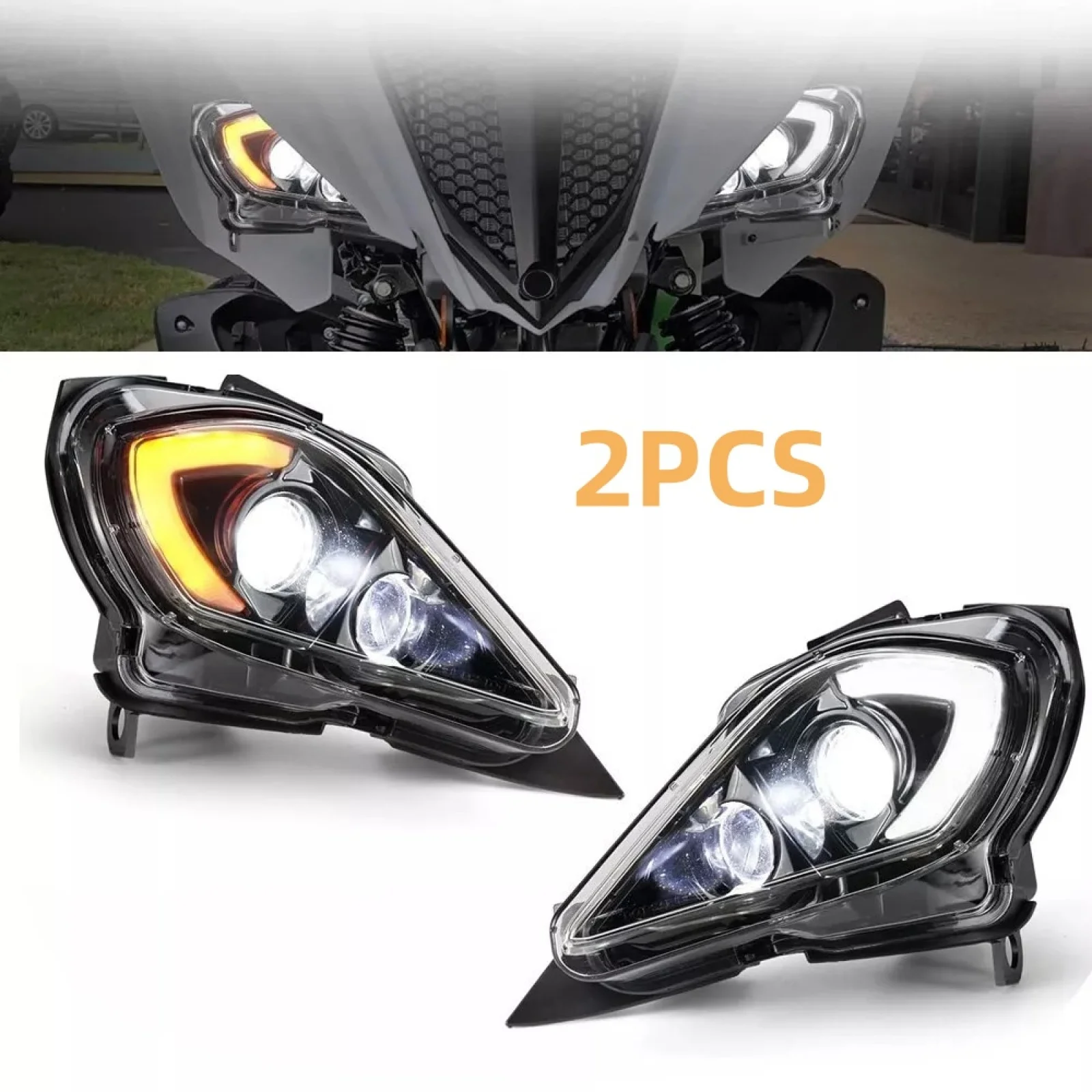 1 Pair LED Projector Headlights with DRL & Turn Signal for Yamaha Raptor 700 YFZ450 Wolverine 2006-2024 ATV Headlamp Replacement