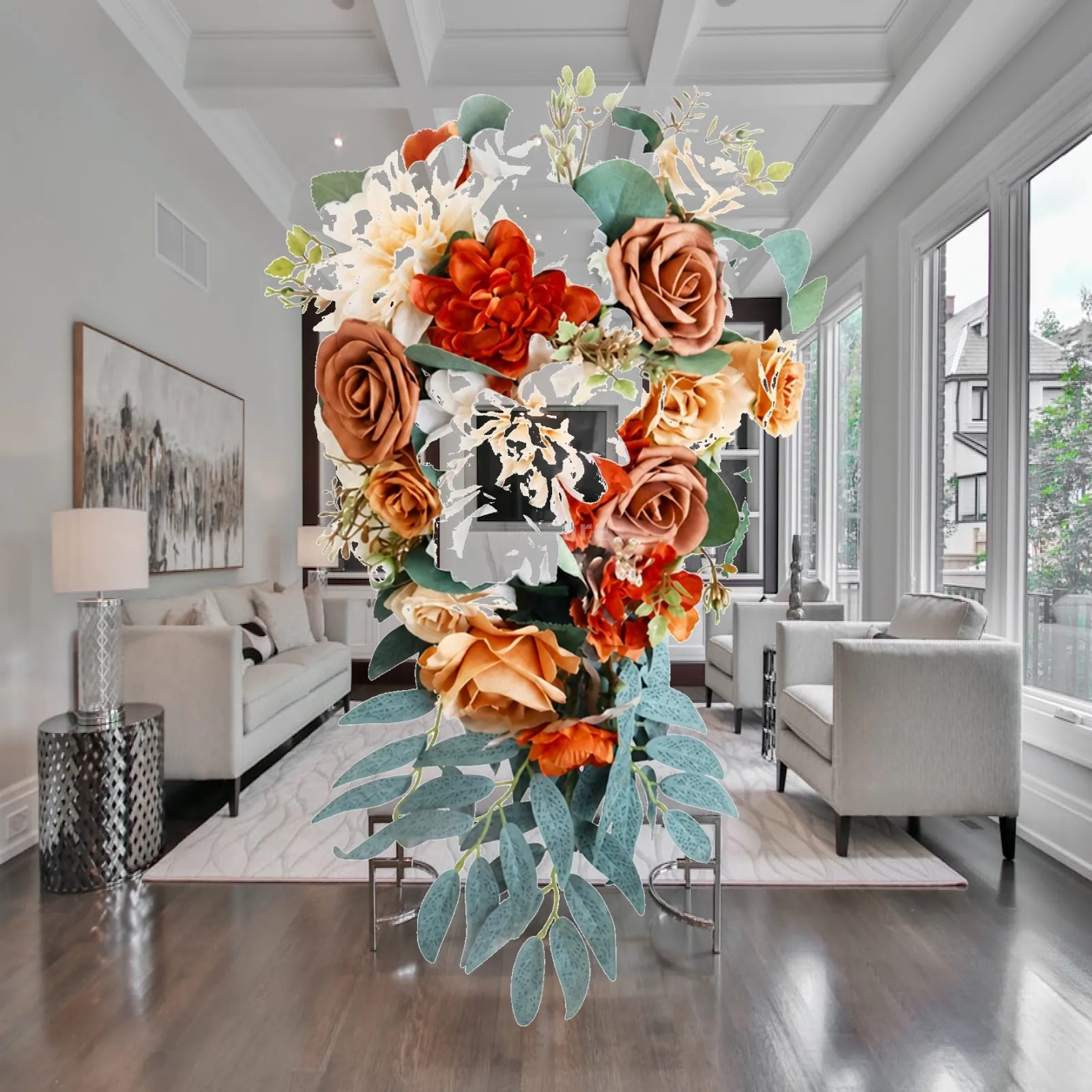 Flower Arrangement Lightweight Teardrop Bridal Bouquet with Satin Ribbons Floral Arrangement White for Brides, Party Decorations