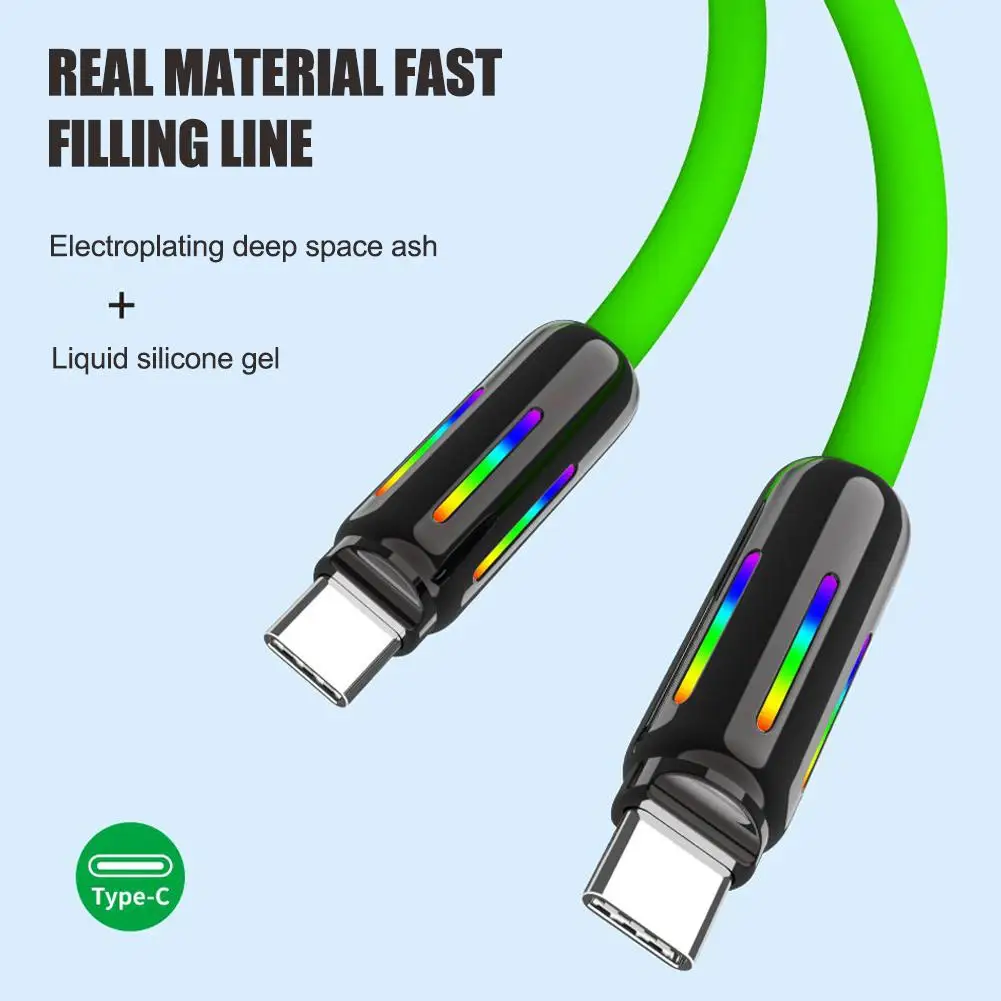 USB C to USB C Cable 240W Silicone USB-C Charging Cable Type-C Cord for iPhone 15 and Other Devices Seven-color Breathing Light