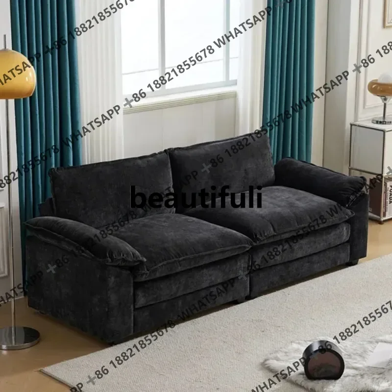 

H Living Room Sofas Chenille Puffs Two-Seater Sofa With Footstool Sofa Double Bag Indoor Double Black Home Furniture