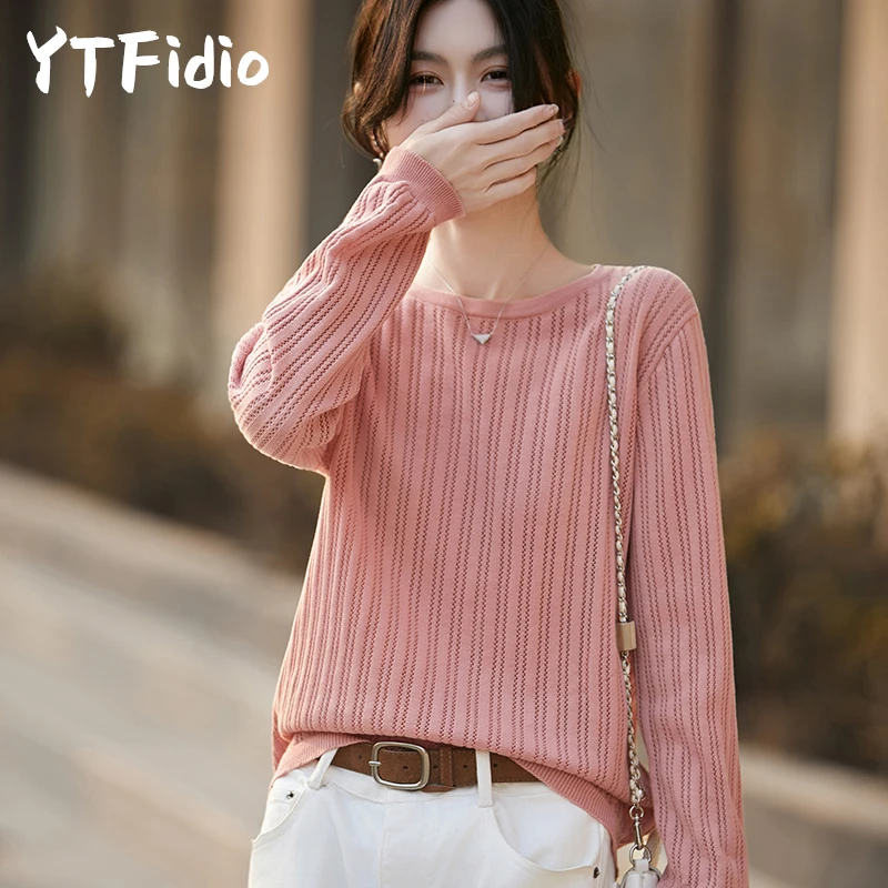 YTFidio 100% Cotton Women O-neck Vertical Hollow Bar Solid Loose Luxury Designer Clothing Plus Size Clearance Sale 157