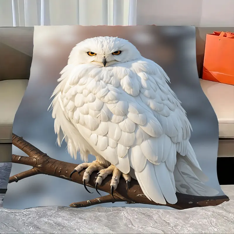 

1pc Flannel Blanket White Owl on Branch Cozy Fleece Blanket for Winter Nights