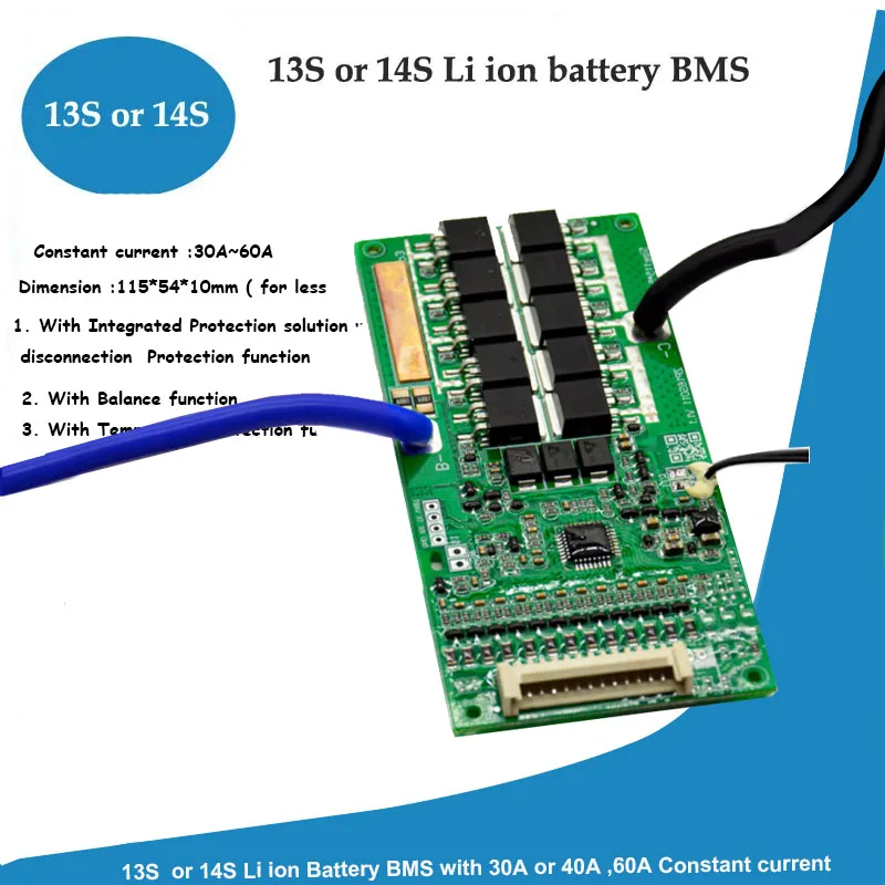 Imagem -02 - Bms da Bateria do Íon de 13 s ou de 14 s 48 v li com Corrente Constante de 30a 40a 50a para o Pwb do Bloco da Bateria da Energia de Lítio de 54.6 v 58.8 v