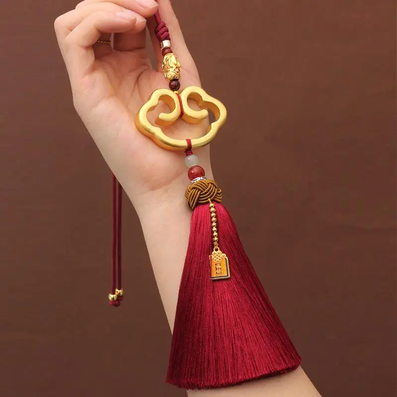 Chinese Style Cloud Shaped Lock Tassel Hanging Ornament Car Rearview Mirror Pendant Home Hanging Decoration Festival Gifts