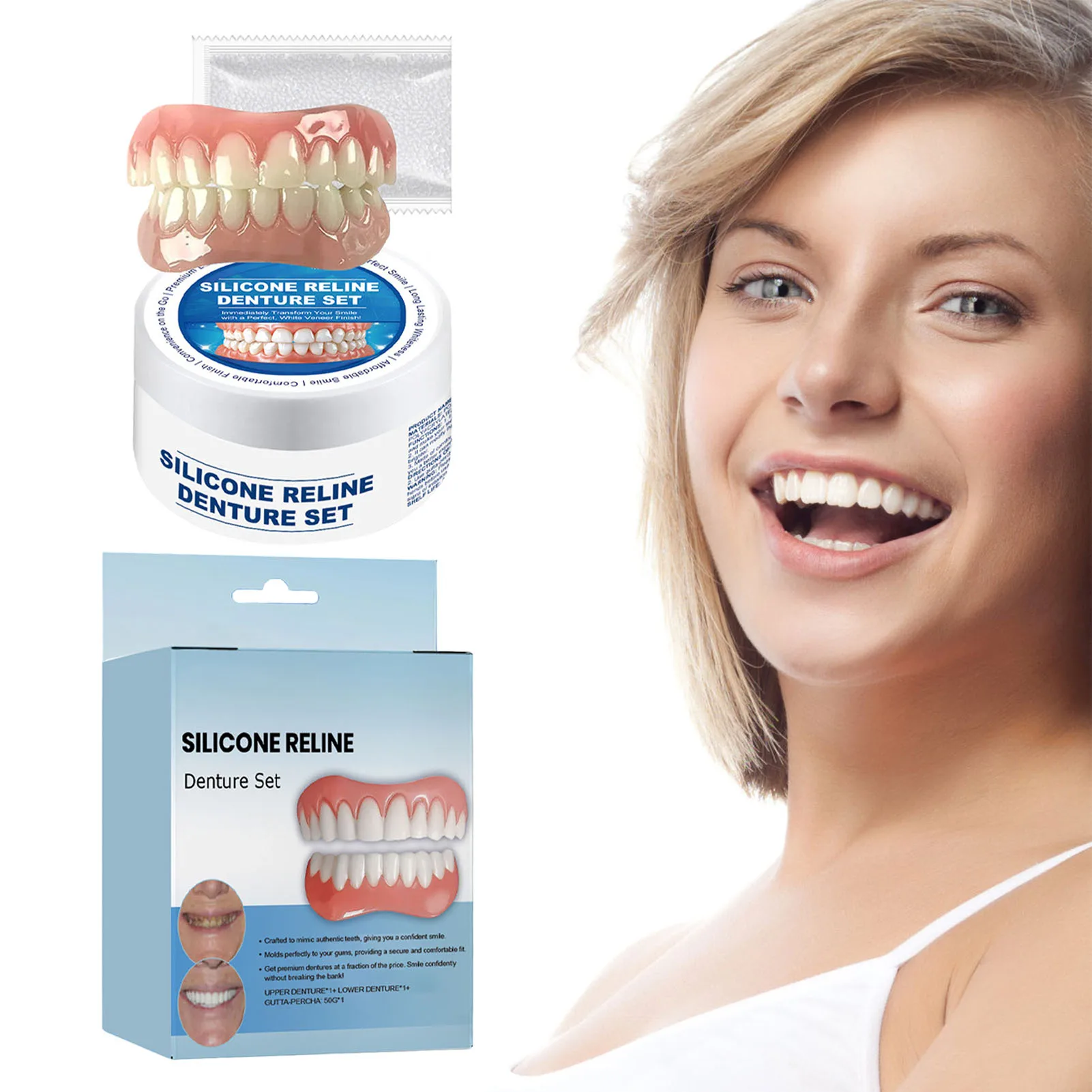 

Silicone Denture Reline Kit For Men And Women Comfort Fit Whitening Dentures Simulation Braces Teeth Veneers Natural Smile