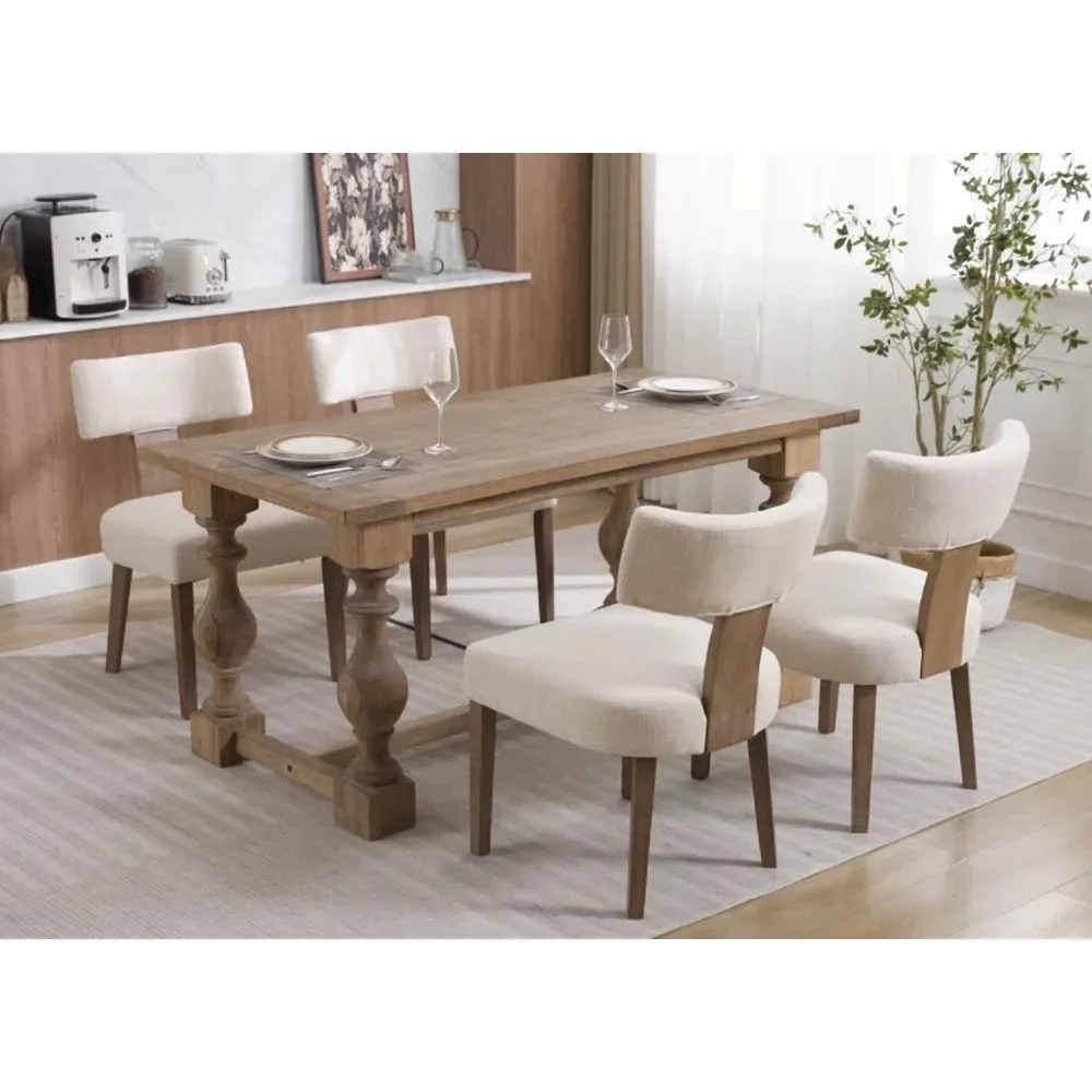 

Century Modern Dining Chairs Set of 4 Upholstered Linen Fabric Dining Chairs Curved Backrest Farmhouse Dining Room Chairs