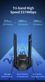 COMFAST USB Wifi Adaptör AX5400 WiFi6 Ağ Kartı 2.4G/5G/6G 4 Anten PC İçin Ücretsiz Sürücüsüz Wi-Fi Dongle WPA3 Win10 11 10 best sales Wifi android - №6