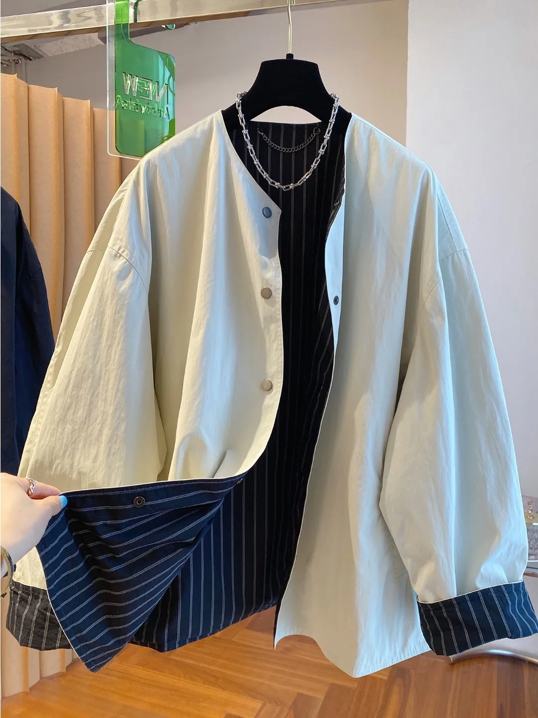 

Двусторонняя одежда, повседневная свободная универсальная осенняя ветровка Jaet, корейское пальто средней длины для поездок на работу Long Sve