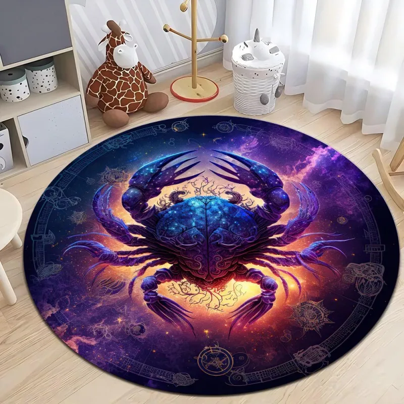 Mysterious Zodiac Sign Print Round Rugs Non-Slip Floor Mat for Home Living Room Bedroom Machine Washable Round Carpet