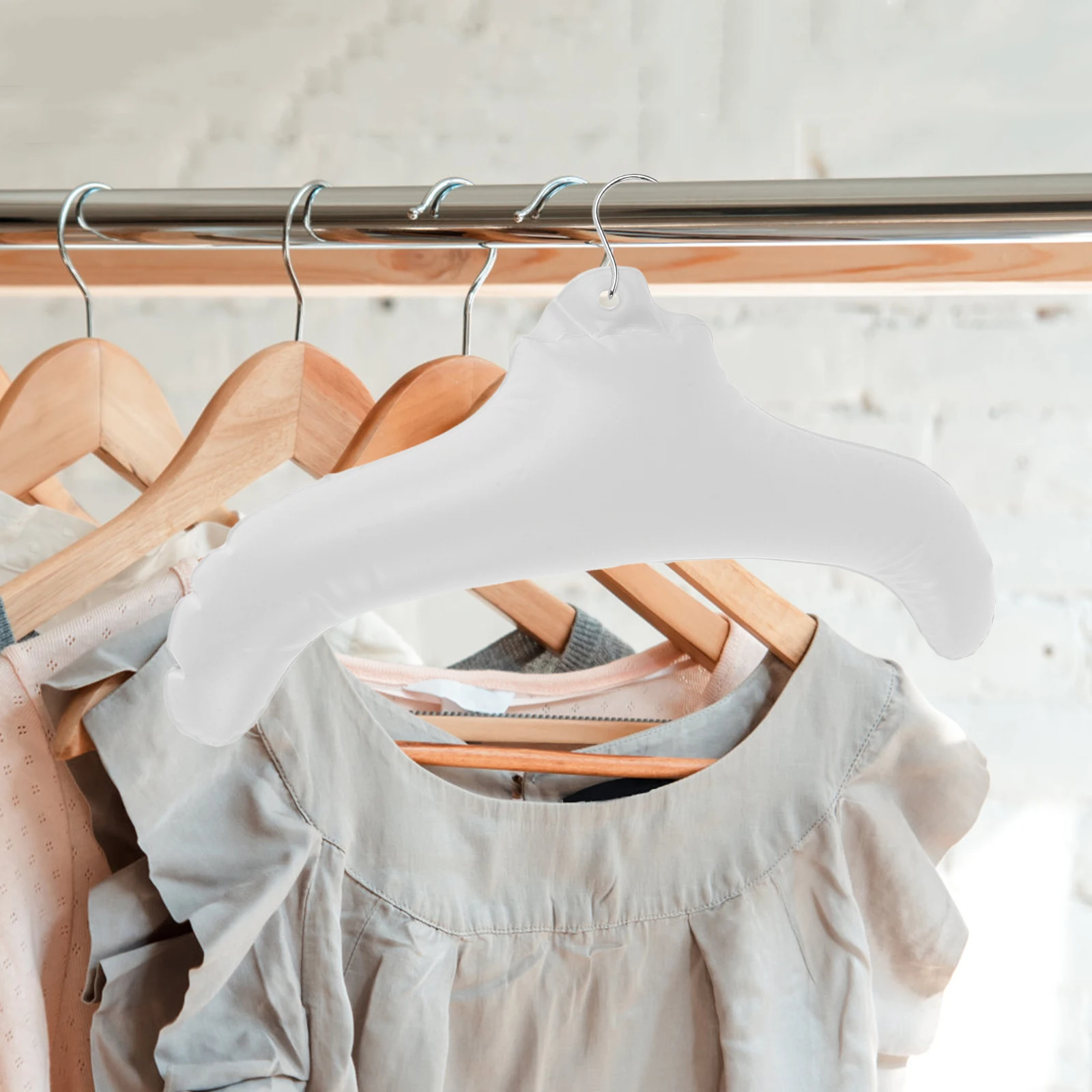 

3pcs Inflatable Hangers PVC Foldable Clothes Rack Travel Closet Space Saving Dry Rack Storage White Color Shirt Hangers Clothes