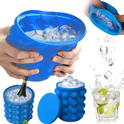 2-In-1 Silicone Ice Bucket Easy Freezing Ice Making Mold Ice Grid Household Outdoor Ice Bucket Kitchen Drink Supplies