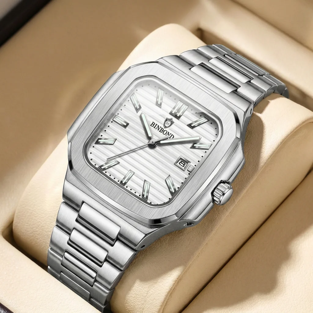

1 piece Square Dial Metal Band Watch Minimalist Stylish Daily Wristwatch With Calendar Display Versatile For Men And Wom