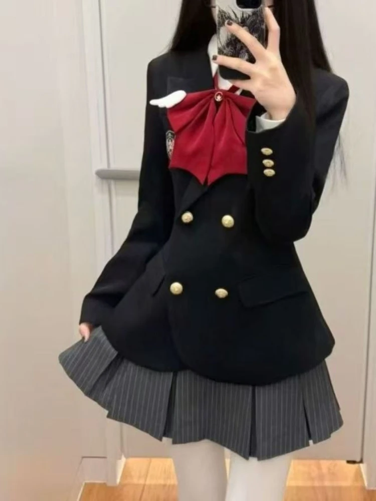 Imagen 7: Conjunto de 2 piezas de encaje estilo gótico Y2K para mujer, cárdigan elegante con mangas acampanadas, falda con lazo y cintura elástica, nuevo.
