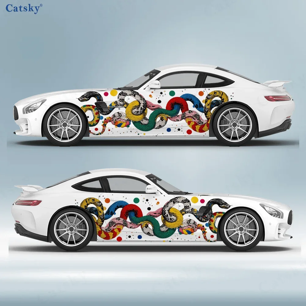 Colorful Curves Snakes Car Vinyl Wraps Decal Self-adhesive PVC Sticker Suitable for Trucks SUV Decoration Auto Accessories Gift