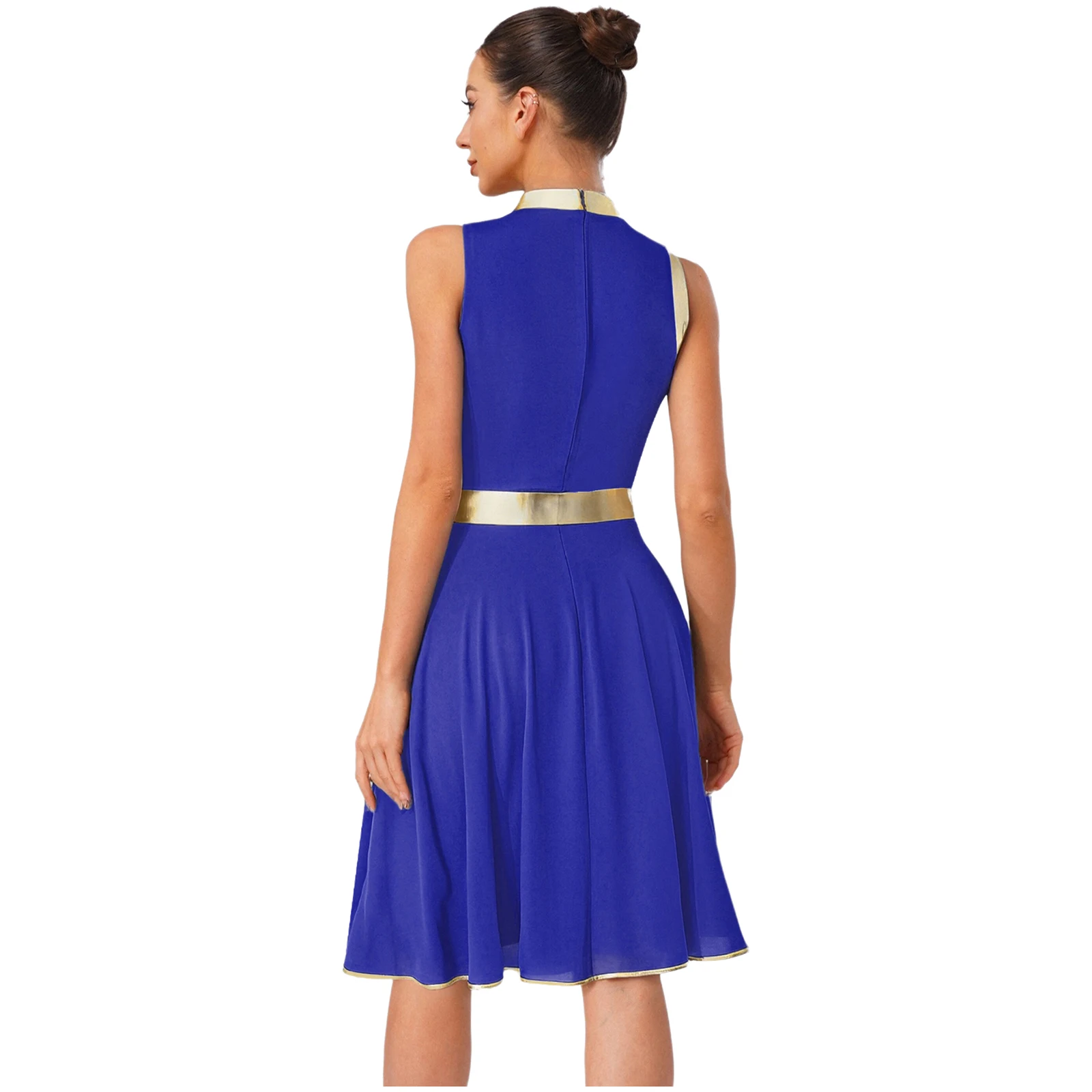 Robes de danse lyrique pour femmes, sans manches, tunique en Patchwork métallique, Costume de spectacle de danse de culte liturgique