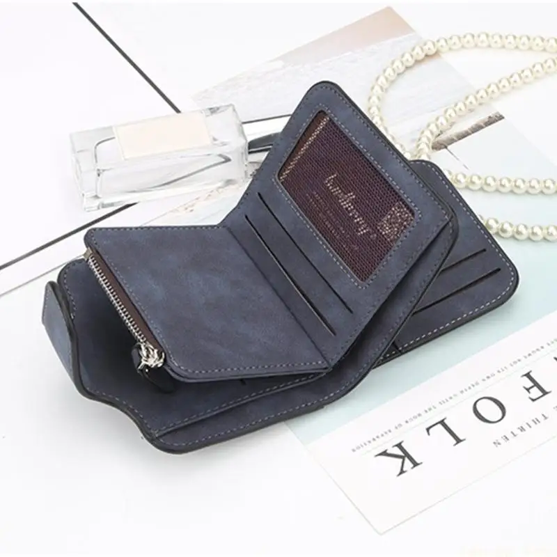

X90D Women Short Wallet Small Fashion Frosted PU Leather Purse Ladies Name Cards Bag