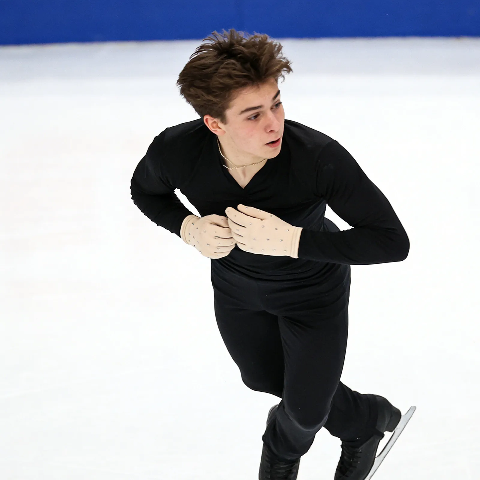 

1 Pair Ice Skating Gloves Rhinestone Decor Skin Color Non Slip Thermal Figure Skating Accessories Girls 10-13 Years Performance